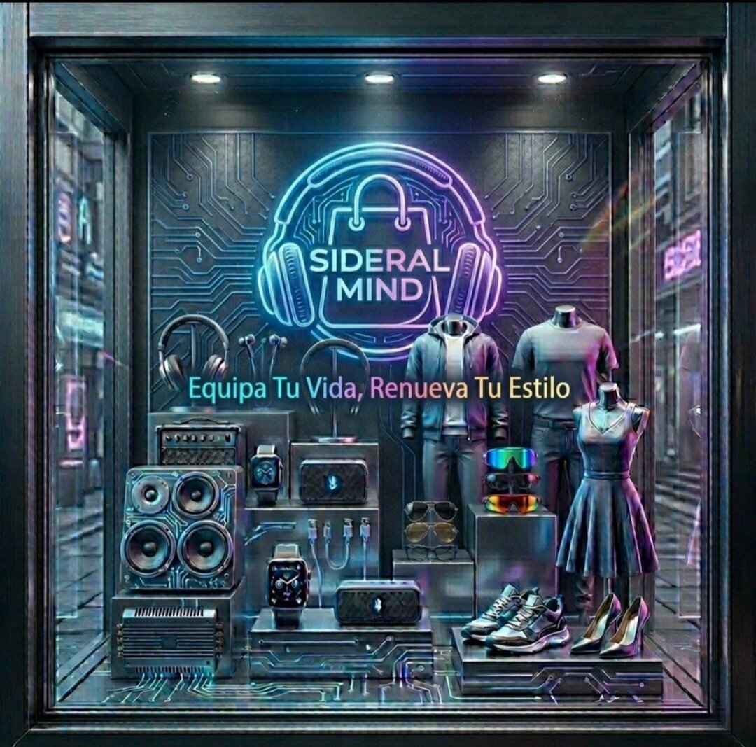 Escaparate neón de SIDERAL MIND con tecnología, audio y moda